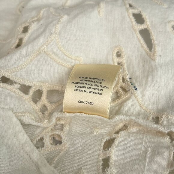 Anthropologie Floreat Boho Lace Kimono Laser Cut Linen Cotton White Green‎ OS - Picture 10 of 14